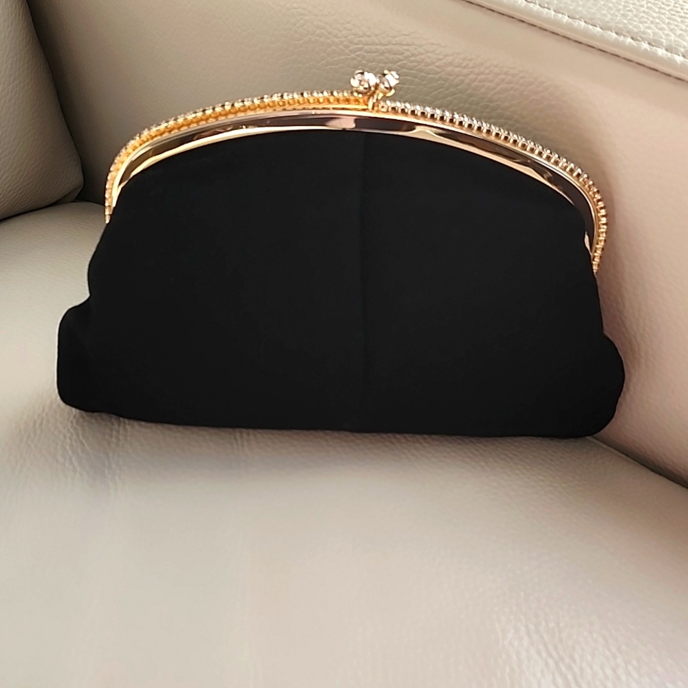 Vintage Mel-Ton Ex Condition Black Wool Clutch with Rhinestone Accents, $45